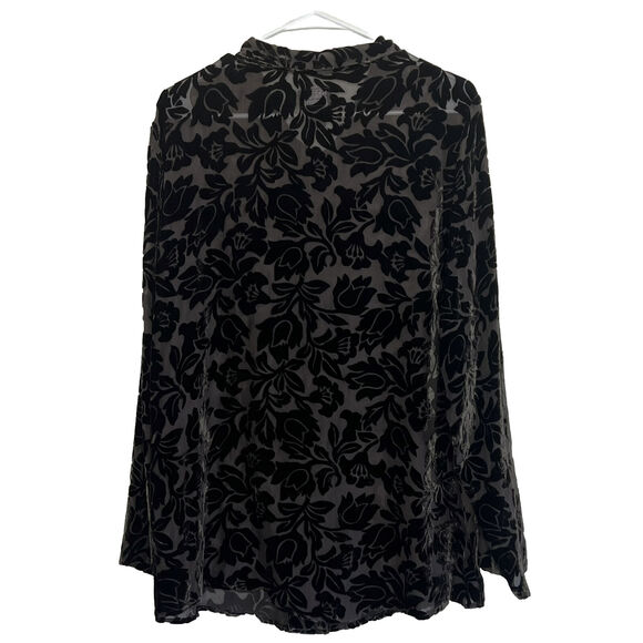 Citron Santa Monica Medium Floral Velvet Semi Shear Silk Button Up Tunic R8 - Picture 4 of 6